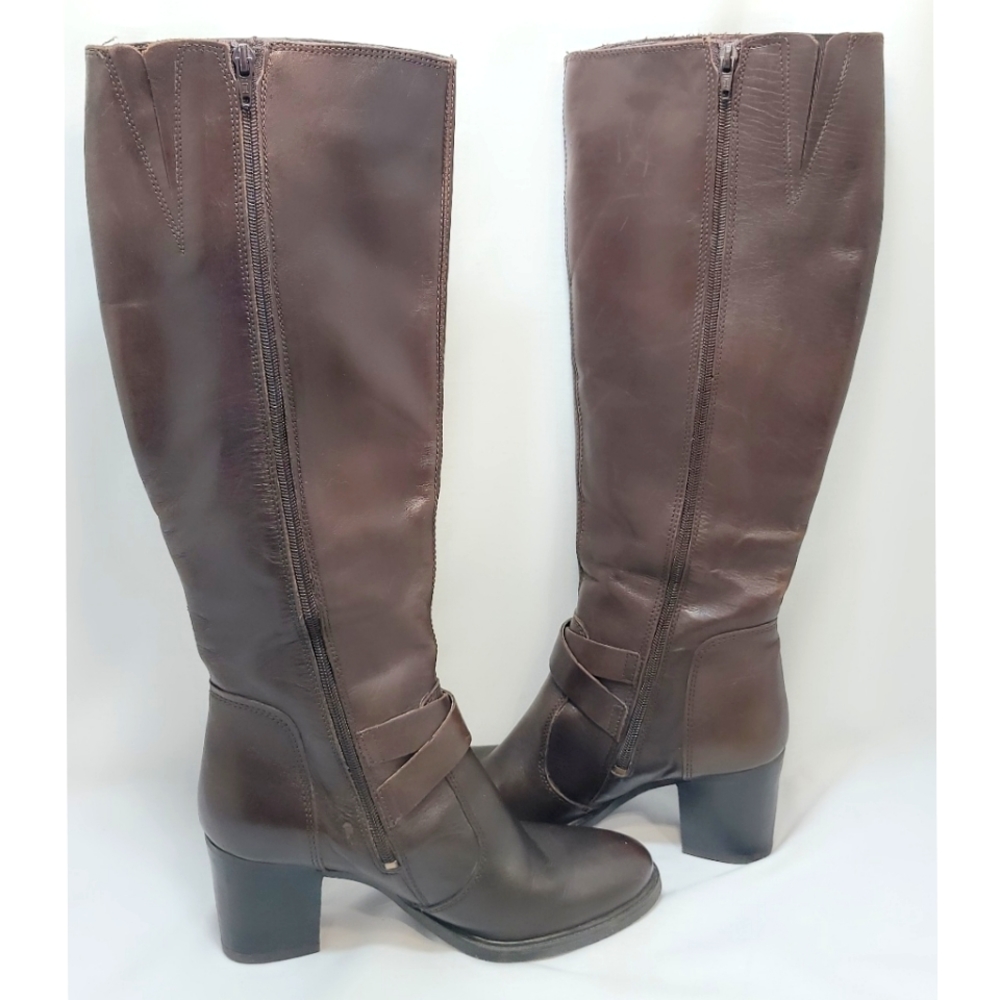 Aldo Tall Heeled Riding Boots Leather Zip 9.5 - Picture 5 of 12